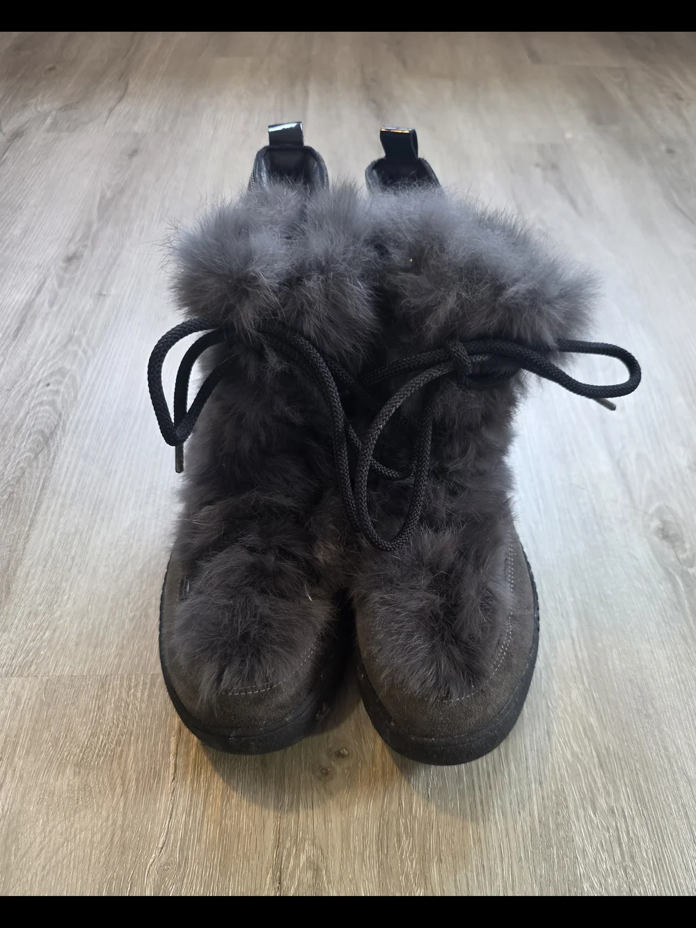 Pajar Anet Nero Fur Fluffy Lace-up Boots Gray Size 9